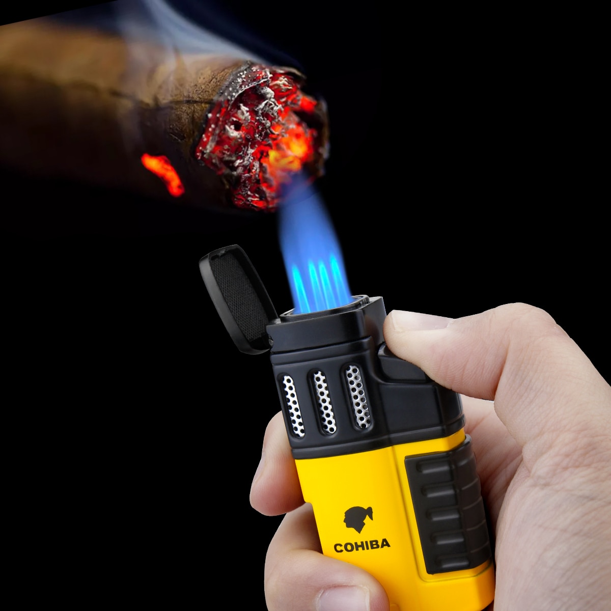 Dingy Tjen Opdater COHIBA Cigar Torch Lighter 4 Torch Jet Flame Refillable with Punch Smoking  Accessories Tool for Smoking Portable Gas Lighter - CalleOcho.Com