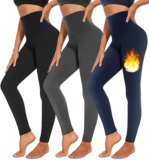 3 Pack Fleece Lined Leggings Women High Waisted Warm Winter Yoga Pants for  Women Thermal Running Workout Leggings